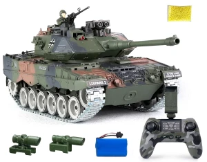CZOŁG ZDALNIE STEROWANY LEOPARD 1:18 STRZELA DYMI METALOWE GĄSIENICE KAMERA